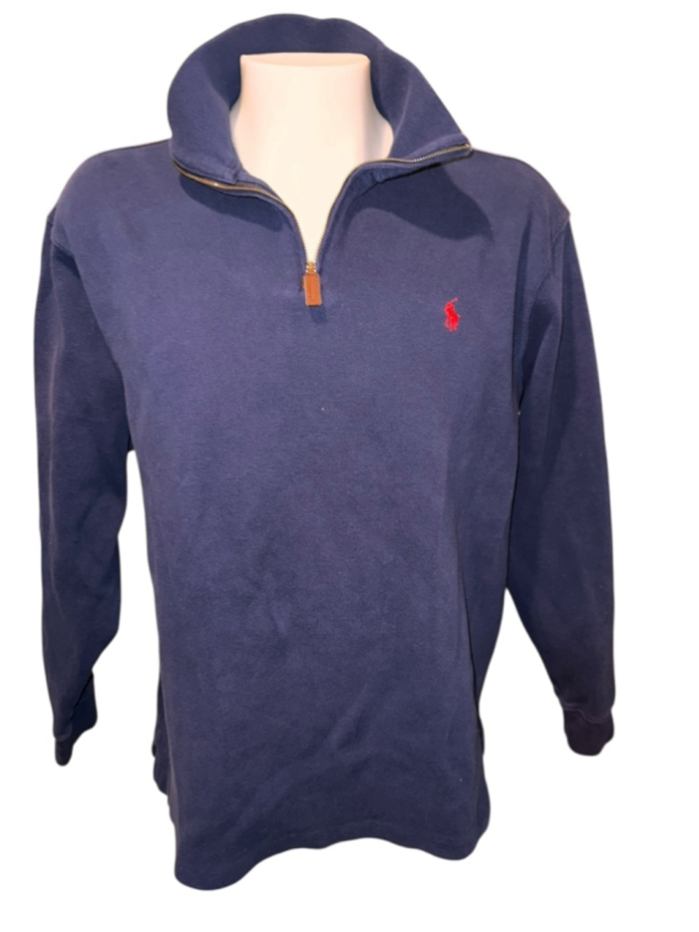 Men's Polo Ralph Lauren XXL Blue Quarter-Zip Sweatshirt with Red Logo
